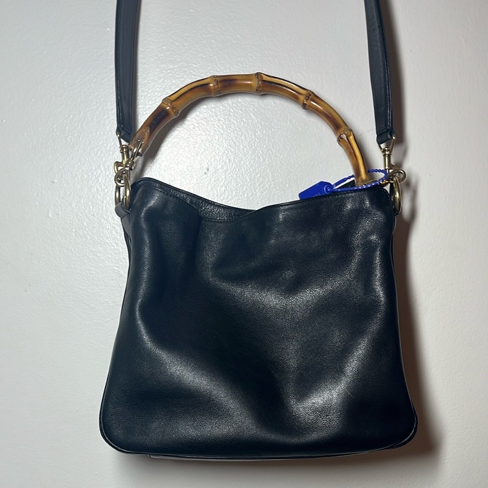 Gucci Lady Diana Two way purse Black w bamboo handles